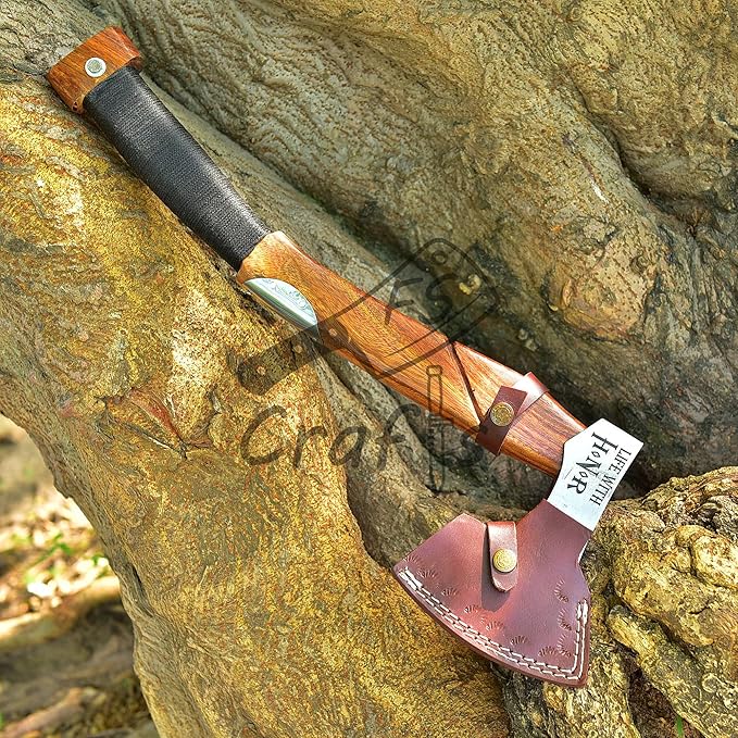 Viking Axe with Ragnar Lothbrok Face Etched - FS Crafts Axe001 - Handmade High Carbon Steel Ragnar Axe with Sheath - Viking Etched Axe for Camping Hunting Outdoors