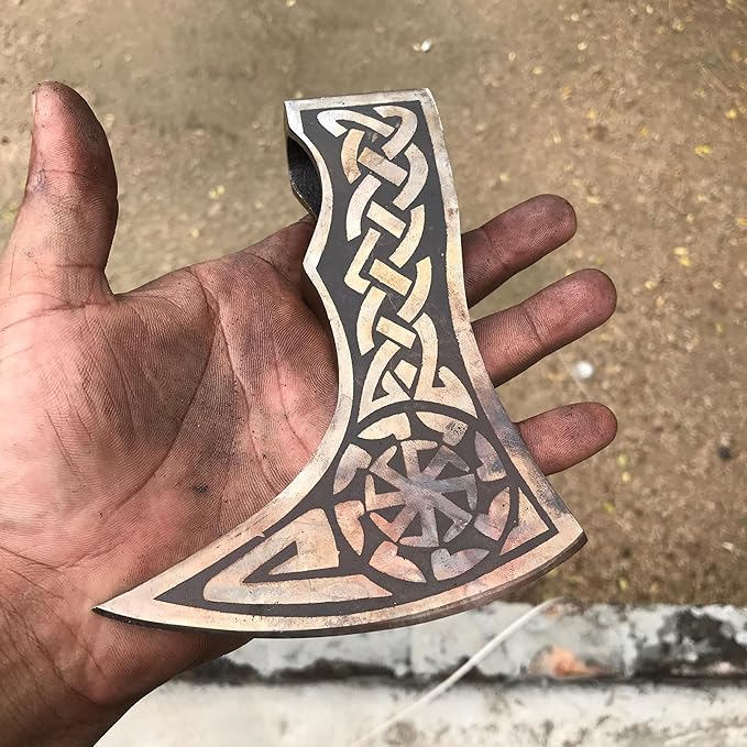 WHS201 Viking Axe Head Custom Hand Forged Viking Axe Real Head Tomahawk Viking Hatchet Beared Camping Axe Blade 5160 HIGH Carbon Steel Blade Viking Gift for Him (Smoked)