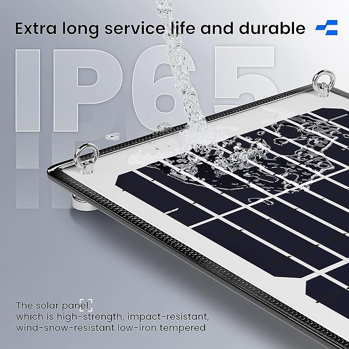 POWOXI 10W 12V Magnetic Solar Battery Trickle Charger Maintainer Built-in MPPT Intelligent Charge Controller Waterproof Solar Trickle Charger Alligator Clip for Car RV Motorcycle Marine etc.