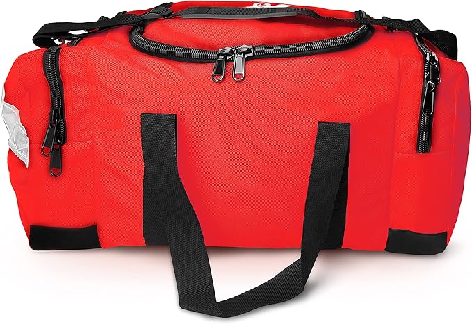 ASA TECHMED Large EMT First Responder Trauma Medical Bag Empty for Home 21x12x9 Inches Office School EMTs Paramedics First Responders Red