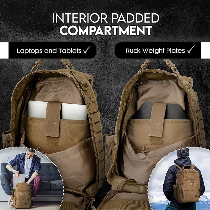 TLO Outdoors TacPack40L Tactical Backpack - Water Resistant 40 Liter Capacity Daypack Rucksack Gear Bag Laptop Bag