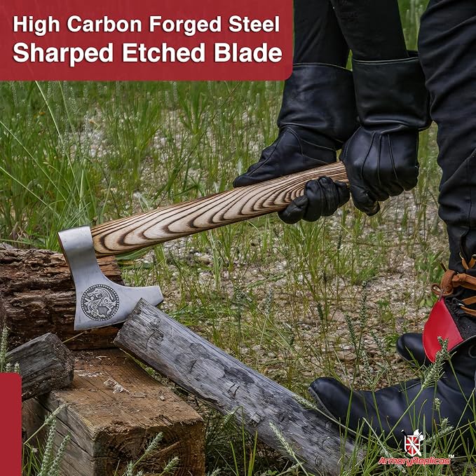 Armory Replicas™ Warhorse Functional Axe | High Carbon Forged Steel Bearded Axe w Leather Sheath