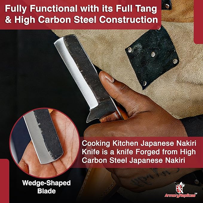 Armory Replicas™ Japanese Style Kitchen Knife Full Tang Veggie Chop Nakiri Knife - Indoor &amp Outdoor Food Prep Camping Cooking Kitchen