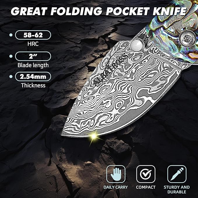 Father's Day Mother's Day &amp Birthday Gift for Him Her - Premium Mini Pocket Folding Knife for Husband Boyfriend Father Wife Girlfriend Mom - Smooth Manual Opening Abalone Shell Handle Dam