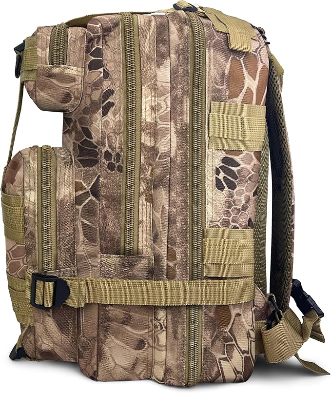 ASA TECHMED Tactical Backpack - Durable 3-Day Pack for Hiking Emergency Preparedness - Hydration Compatible (Snake Brown)