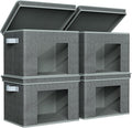 Univivi Foldable Fabric Storage Boxes Large Storage Bins with Lids [4-Pack] Collapsible Storage Cubes Organizer Containers Organization Baskets for Home Bedroom Closet (Black 17”x 12” x 12”)