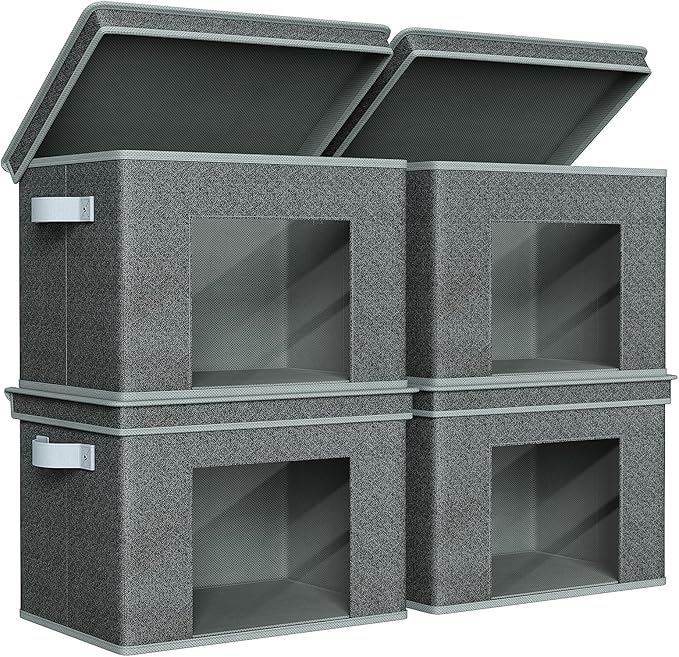 Univivi Foldable Fabric Storage Boxes Large Storage Bins with Lids [4-Pack] Collapsible Storage Cubes Organizer Containers Organization Baskets for Home Bedroom Closet (Black 17”x 12” x 12”)