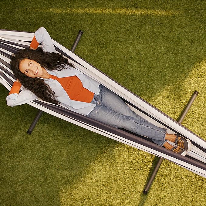 Vivere Double Sunbrella Hammock with Space-Saving Steel Stand Heavy-Duty Portable Outdoor Hammock Set for Backyard Patio or Travel Harbor