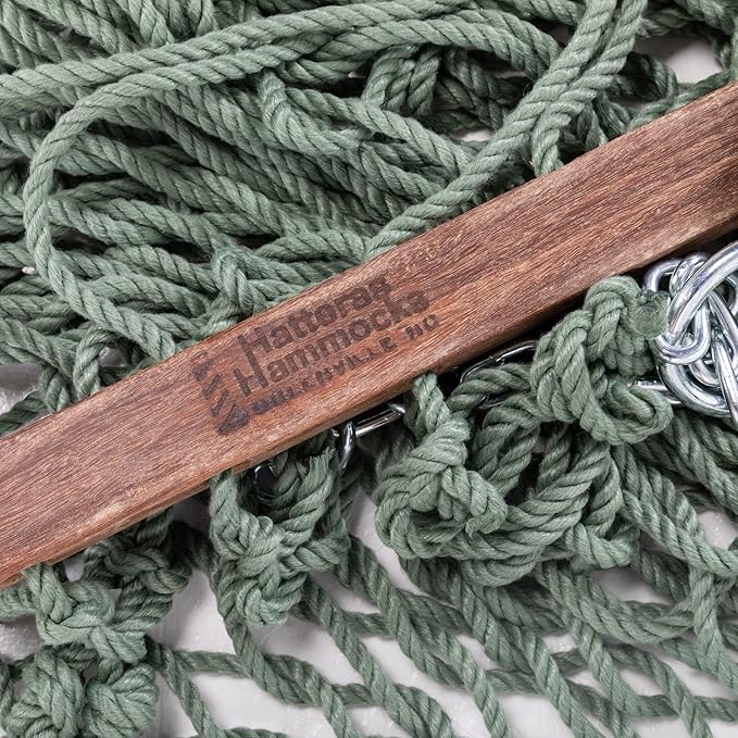 Hatteras Hammocks Small Meadow DuraCord Rope Hammock – 11 ft. x 45 in. 450 lb Capacity Cumaru Spreader Bar Zinc-Plated Hardware Handcrafted in The USA