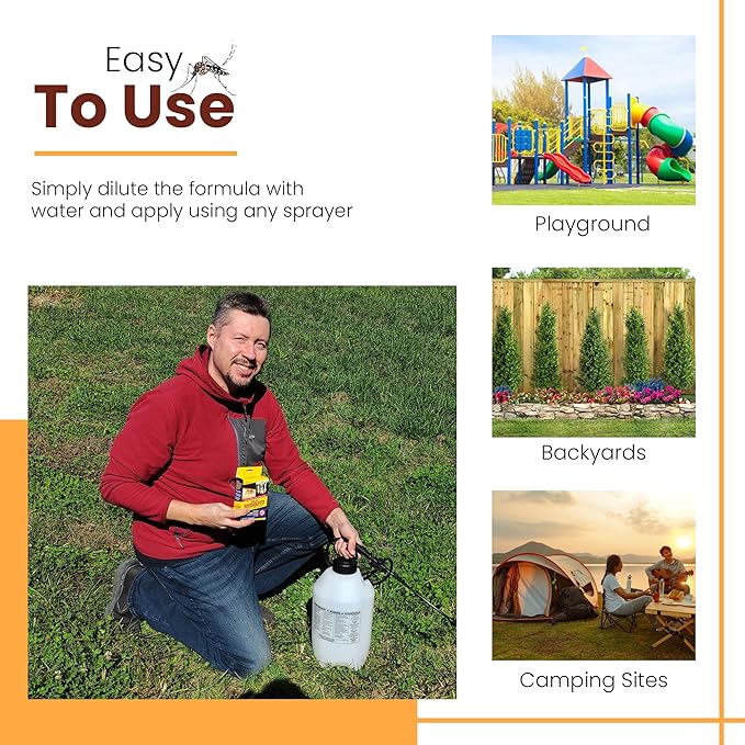 Natural Mosquito Control Spray Concentrate Repels Mosquitoes Ticks Fleas Flies Gnats and Chiggers Away. Makes up to 4 Gallons! (4oz Concentrate)