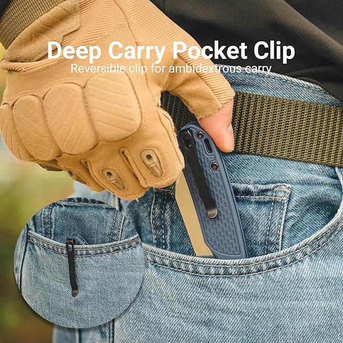 CJRB Pyrite-Light Pocket Knife Folding Knife with 3.34'' AR-RPM9 Steel Blade EDC Knife with Pocket Clip Pocket Knife for Men Women Sharp Camping Hiking Survival J1945 Blue Stonewash