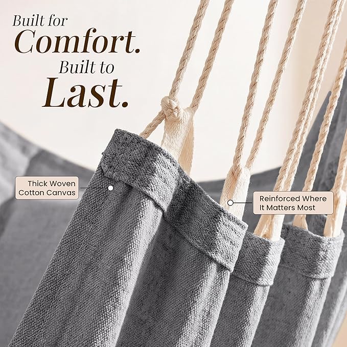 Hanging Hammock Chair Swing - Hammock Swing Chair with Foot Rest - Indoor/Outdoor Hanging Chair - Quick &amp Easy Setup with Durable Hardware – Spacious Full Body Support – Holds 440 Lbs