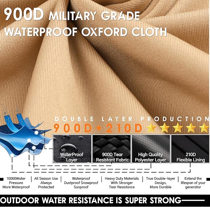 2025 Upgrade Generator Covers While Running 900D+210D Double Layer Production Heavy Duty Dustproof and Waterproof Generator Covers for 5000W-10000W Frame Generators khaki with Storage Bag