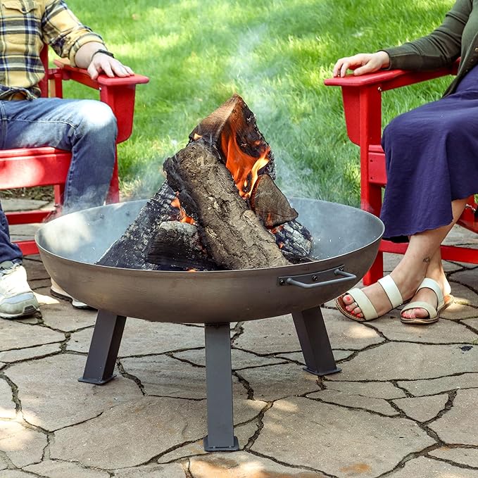 Sunnydaze 30-Inch Cast Iron Heavy Duty Fire Pit for Outside - Wood Burning Outdoor Fire Pit Bowl with Handles - Gray
