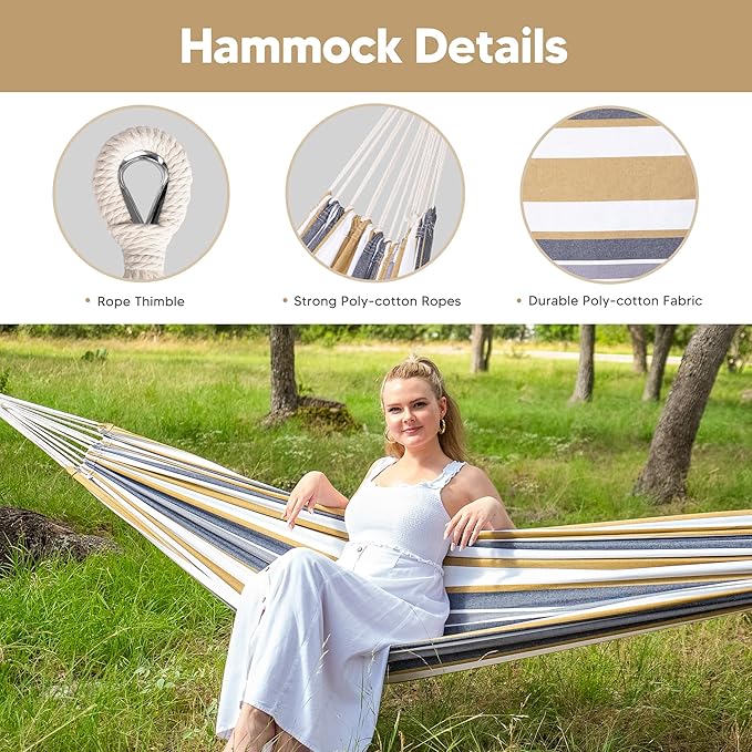 SUNCREAT 2 Person Hammock with Stand Heavy Duty Free Standing Hammock with Stand Included Coffee Stripes