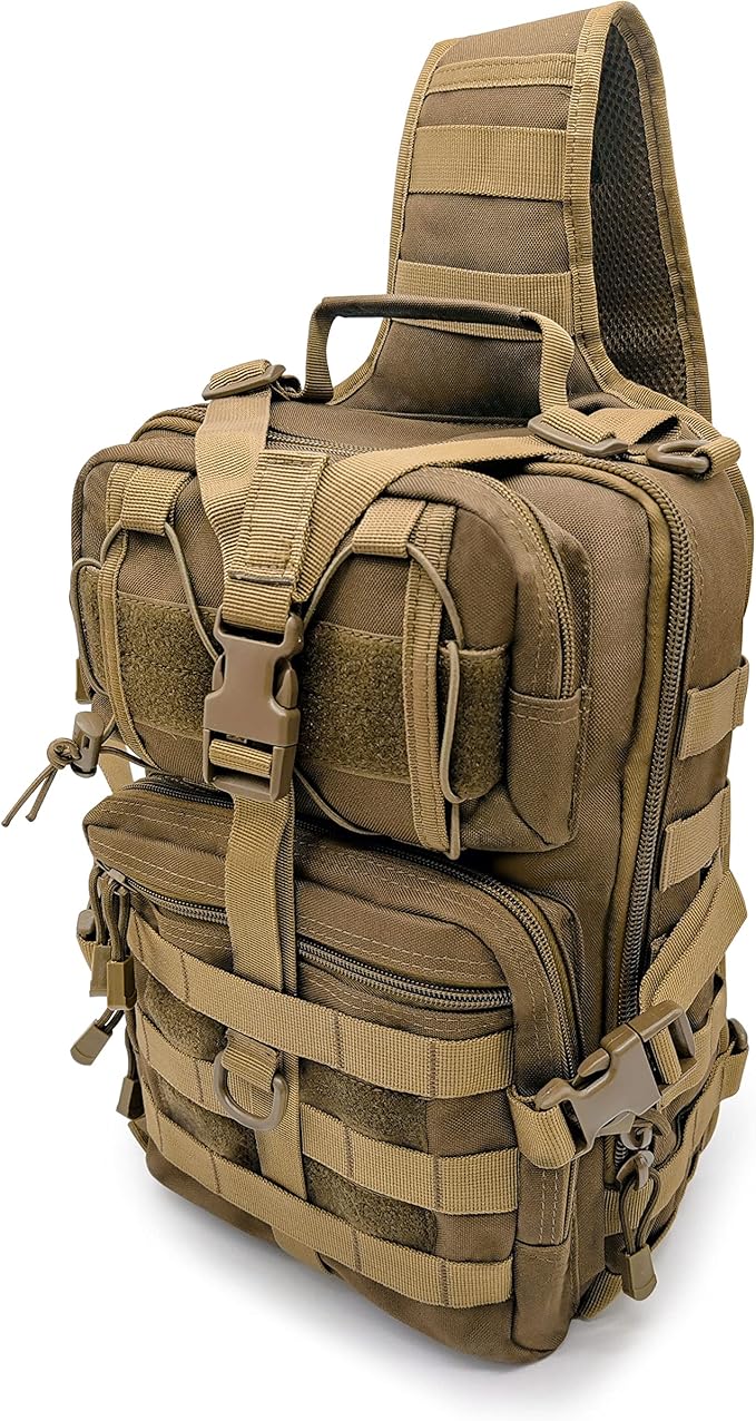 Silfrae Tactical Sling Bag Military Single Shoulder Backpack Chest Bag Range Bags (Sand)
