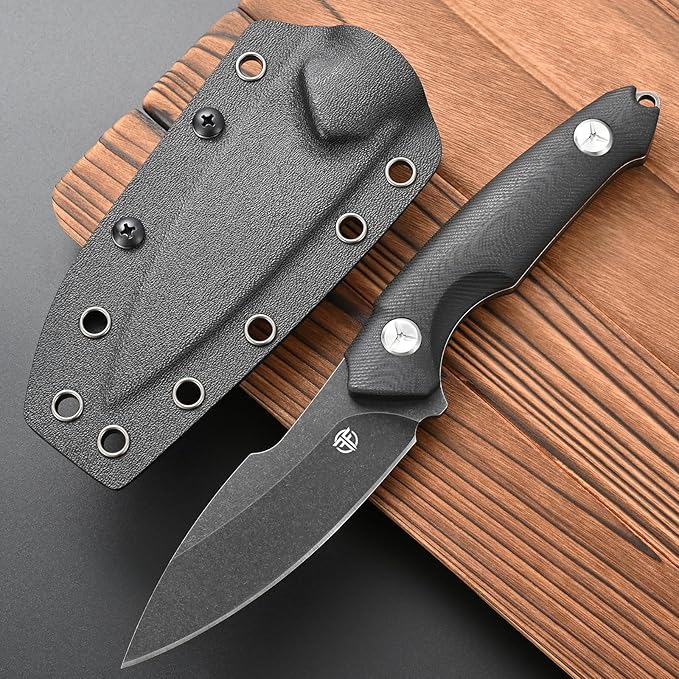 FF110 Fixed Blade Knife K110 Black Stonewashed Steel G10 Handle Full Tang Knife with Kydex Sheath for Outdoor Camping Hunting Working (Black)