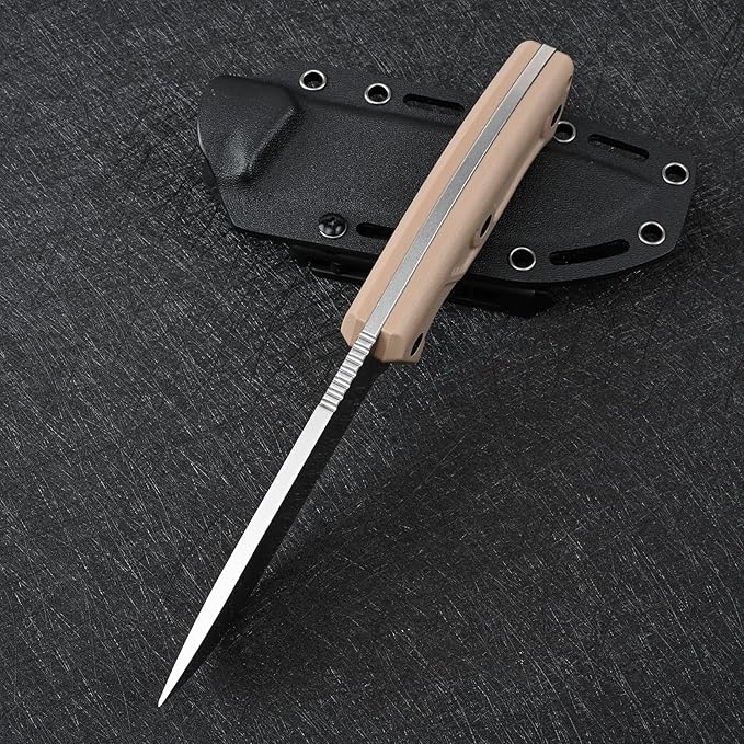 Knives 14C28N Steel Tactical Fixed Blade Knife with kydex sheath G10 Handle for Men EDC Outdoor Camping Survival Hunting (White stone wash+khaki G10)