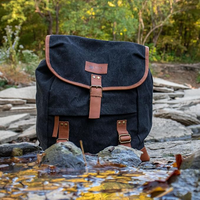 Fox Outdoor Products Adventurer Rucksack - Tactical Camping Spacious 25L Vintage Cotton Canvas Backpack with Leather Trim