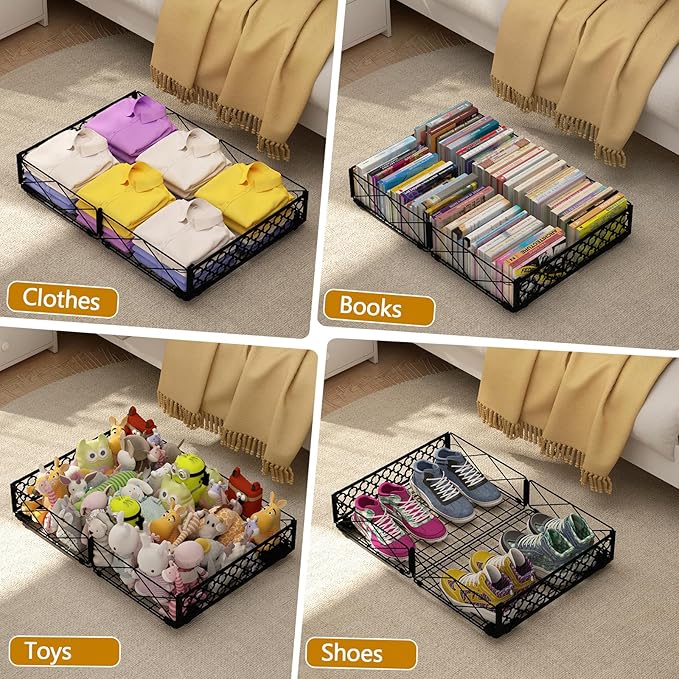 NADAMOO Under Bed Storage with Wheels 2 Pack Rolling Under Bed Storage ContainersFoldable Metal Under the Bed Organizer Bins for Bedroom Clothes Shoes Blankets