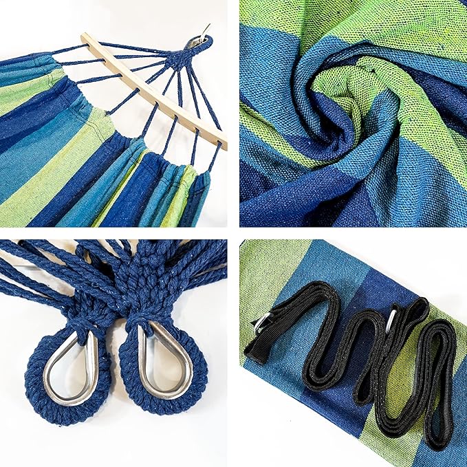 ANGELYCIA Brazilian Large Single Canvas Cotton Hammock | Weights up to 400 lb. | Indoor &amp Outdoor Hammock Bed for Stand Patio Garden Backyard Lounging | Hammocks for Outside (Rainbow Stripe)