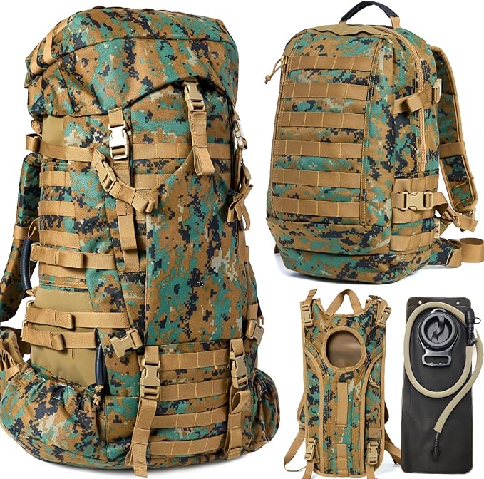 MT Military Army Large Rucksack with Detacheable Assault Backpack Hydration Pack Shoulder Straps and Waist Belt Metal Frame | Detacheable Hydration Pack Shoulder Straps Waist Belt Metal Frame