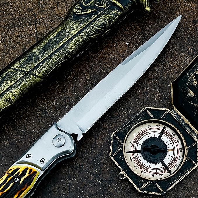 12-inch Large Pocket Folding Knife 440C Steel Blade and Resin Handle Assisted Opening with Slide Safety Lock EDC for Outdoor Hiking Camping and Adventure