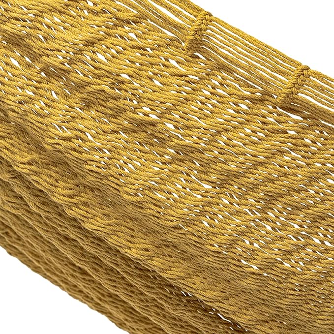 NOVICA Mustard Yellow Hand Woven Cotton Mayan 2 Person XL Rope Hammock with Hanging Accessories 'Maya Mustard' (Double)