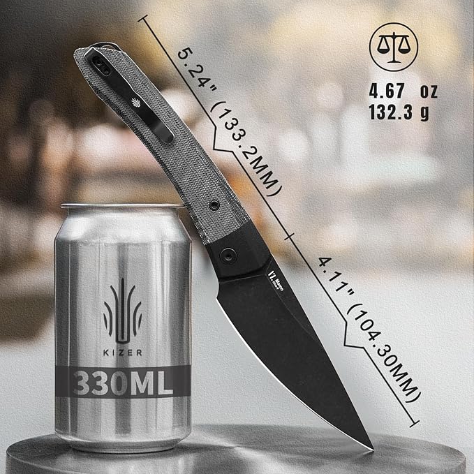 Kizer Momo Pocket Folding Knife 4.11” Nitro V Blade EDC Pocket Knife with G10+Micarta Handle Front Flipper Camping Folding knife for Men Women Sharp Hunting Survival Hiking Knives V4663A1
