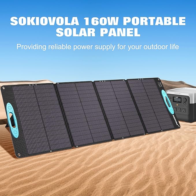 SOKIOVOLA 160W 18V Portable Solar Panels for Power Station25% High Conversion Efficiency ETFE Foldable Solar Panel Charger with Adjustable Kickstand Solar Panel for Camping Outdoor RV Trailer Car
