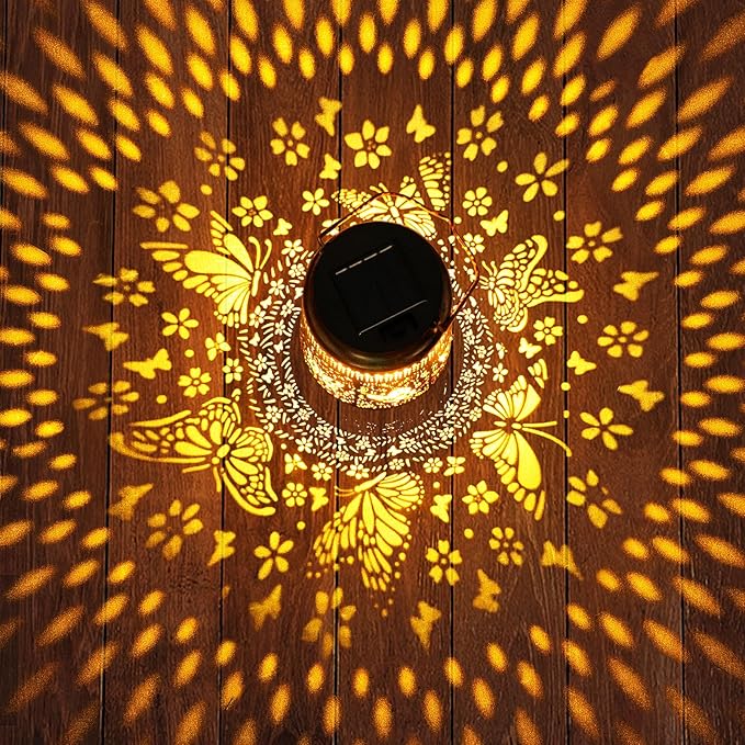 Butterfly Solar Lanterns Outdoor with Shepherd Hook Birthday Gift Mothers Day Gift for Women Mom Grandma Wife Daughter Waterproof LED Hanging Lights Decor for Yard Garden Patio Porch Lawn Tabletop