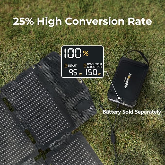 BougeRV 100W Fiberglass Portable Solar Panel Foldable Solar Cell Solar Charger with USB Outputs for Phones Compatible with BougeRV 277Wh/173Wh Power Station for Camping Hiking (Non-Battery)
