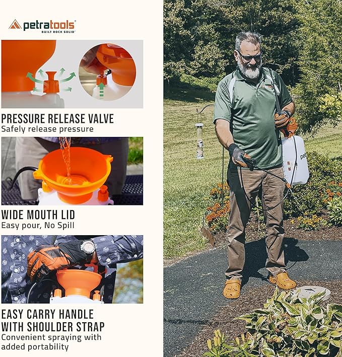 Petratools 2 Gallon Pump Sprayer - HD201 Garden Sprayer for Weeds Lawn Care &amp Pesticides - 52 Long Hose 2 Nozzles &amp Easy Carry Handle - Durable &amp Lightweight