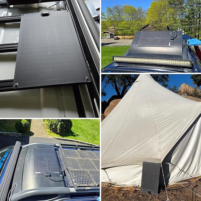Lensunsolar 30W 12V ETFE Black Flexible Solar Panel 23.5x13.8in ETFE Black Thin Slim Semi-Flexible PERC Mono High Efficiency Solar Cells 12 Volt for Battery Charge Marine RV Campers Boats Tent