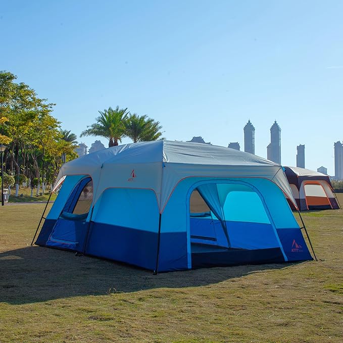 KTT Extra Large Tent 6-10-12-14 Person(A)Family Cabin Tents2 Rooms3 Doors and 3 Windows with MeshStraight WallWaterproofDouble LayerBig Tent for OutdoorPicnicCampingFamily Gathering