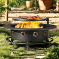 43 Inch Fire Pit with BBQ Grill Wood Burning Fire Pits for Outside with Lid &amp Poker Extra Large Heavy Duty Firepits BBQ &amp Outdoor Firepit &amp Round Metal Table 3 in 1 for Bonfire Patio