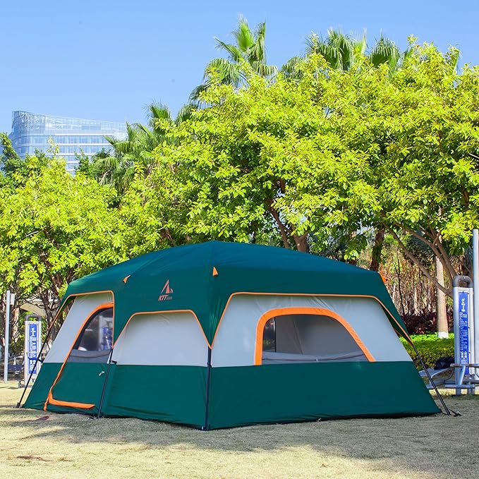 KTT Large Tent 6-8-10-12 PersonFamily Cabin Tents2 Rooms2 Doors and 4 Windows with MeshStraight WallWaterproofDouble LayerBig Tents for OutdoorPicnicCampingFamily Gathering
