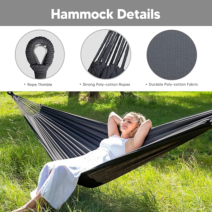 SUNCREAT Hammocks Standing Patio Hammock Portable Hammock with Stand Foldable Dark Gray