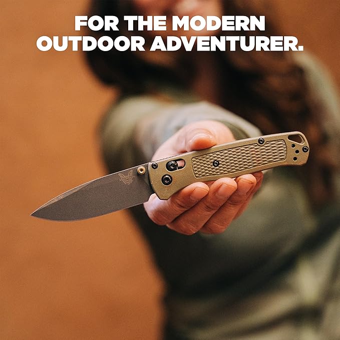 Benchmade - Bugout Outdoor EDC Folding Knife Slim Lightweight Plain Edge Drop-Point Blade CPM-S30V Stainless Steel (58-60HRC) Grivory Handle (535GRY-1)