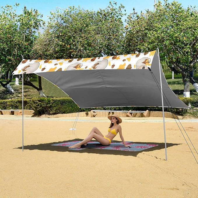 Koala Beach Canopy Sun Shelter with Sandbags &amp Sand Shovel &amp Windproof Ropes - Portable 110x126 Beach Shade Beach Tent for Camping Picnics