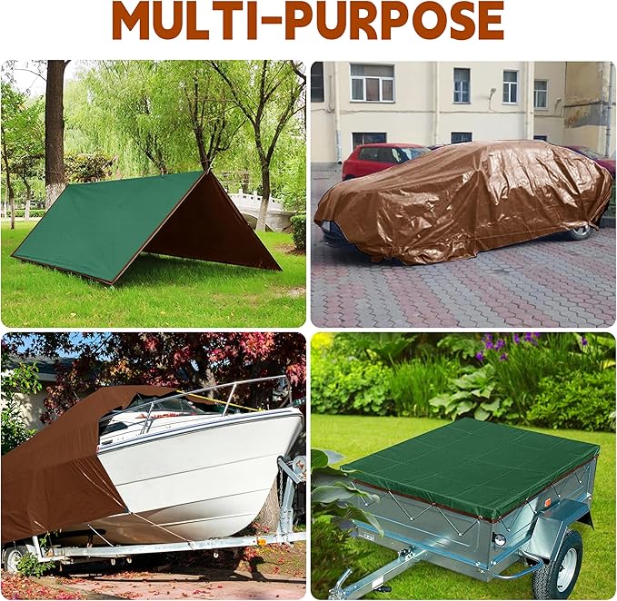 Tarp 18x24 ft 100% Waterproof 7mil Durable Grommets and Reinforced EdgesUv ResistantGreen/Brown TarpEmergency Rain ShelterOutdoor Cover and Camping Use -by MVPNET