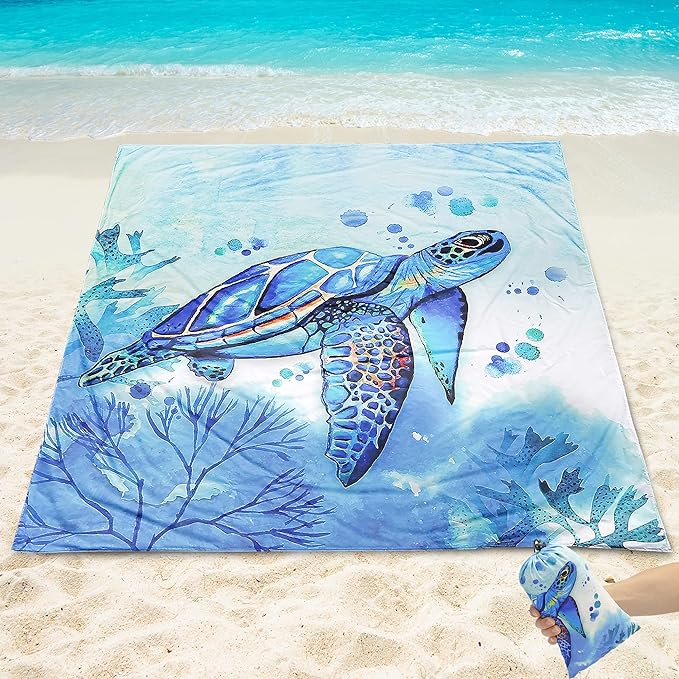 Beach Blanket Waterproof Sandproof Beach Mat 79 X 83/10'x9'for 2-8 Adults Quick Drying Outdoor Picnic Mat Beach Accessories for Travel Camping Hiking