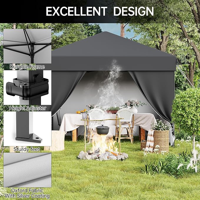 Pop Up Canopy Tent 10x10 Gazebo with 4 Removable Sidewalls Heavy Duty Outdoor Canopy for Patio Waterproof Instant Shelter for Parties &amp Camping Blue