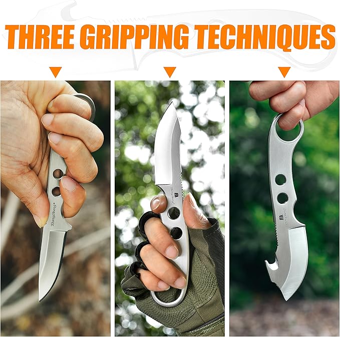 ZhengSheng 3 Piece Hunting Knife set Survival Knives Bowie knife and Gut Hook Knife with Nylon Sheath for Hiking Outdoor Camping Activities