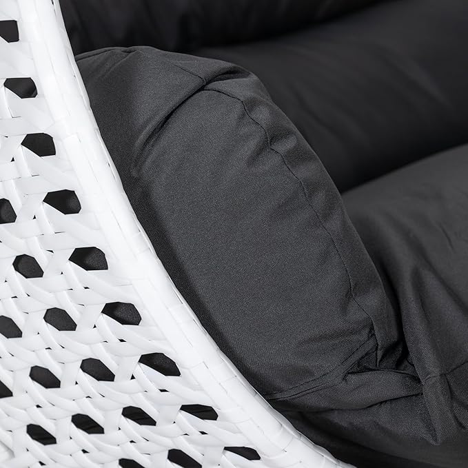 LeisureMod 2 Person Hanging Egg Chair Indoor Outdoor Patio Lounge Swing with White Stand &amp UV-Resistant Cushions Hammock Chair for Bedroom &amp Garden Black