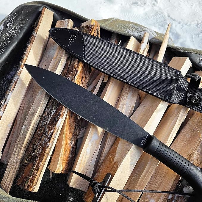 BATTLBOX BattlSpear Fixed Blade Knife Doug Marcaida Design 12in 1065 Carbon Steel Blade Machete Hybrid Multitool - Bushcraft Camping Field Use