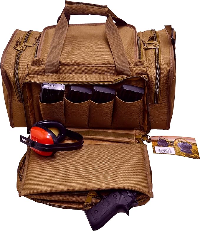 EXPLORER Backpack + Range Bag with Large Padded Deluxe Tactical Divider and 9 Clip Mag Holder - Rangemaster Gear Bag (Brown Tan Range Bag)