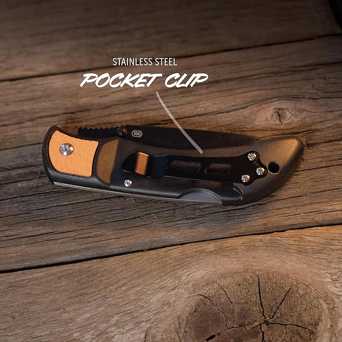 OUTDOOR EDGE 3.5 RazorLite EDC Knife. Pocket Knife with Replaceable Blades and Clip. The Perfect Hunting Blade for Skinning Deer. Blaze Orange with 6 Blades