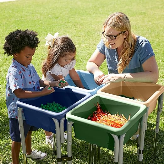 ECR4Kids Square Bin with Lid Storage Containers Sand 2-Pack