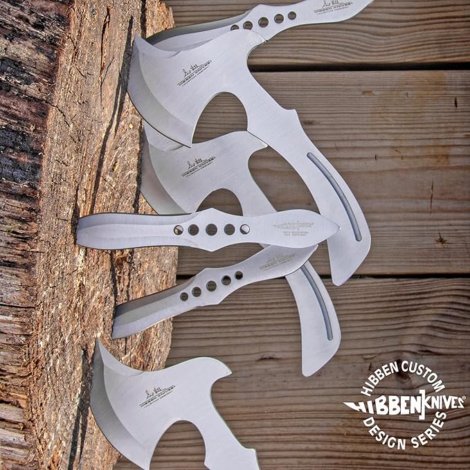 Hibben Throwing Axe and Knife Set | One-Piece 3Cr13 Stainless Steel Construction | Tough Nylon Belt Sheath | Includes Six Throwers | Curved-Grip Design | Accurate Throwers to Hone Your Skills